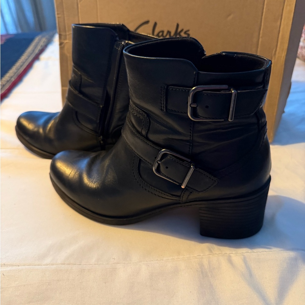 Clarks Women's Black Buckle Ankle Booties